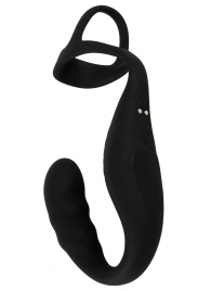 Черное эрекционное кольцо со стимуляцией промежности и анальной пробкой Cock Ring with RC Prostate Plug - Orion - в Сергиевом Посаде купить с доставкой