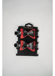 Черно-красные кожаные наручники с бантиками - Crazy Handmade - купить с доставкой в Сергиевом Посаде