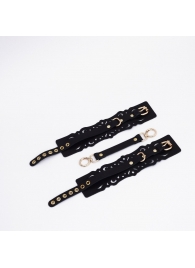 Черный кожаные оковы с узорами и золотистой фурнитурой - Crazy Handmade - купить с доставкой в Сергиевом Посаде