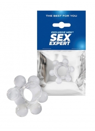 Прозрачное эрекционное кольцо с 6 стимулирующими шариками - Sex Expert - в Сергиевом Посаде купить с доставкой