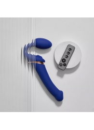 Синий безремневой страпон Multi Orgasm Bendable Strap-On size XL с клиторальной стимуляцией - Strap-on-me - купить с доставкой в Сергиевом Посаде