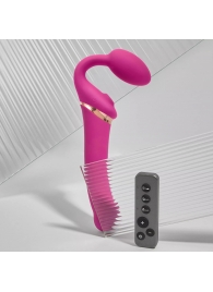 Ярко-розовый безремневой страпон Multi Orgasm Bendable Strap-On size XL с клиторальной стимуляцией - Strap-on-me - купить с доставкой в Сергиевом Посаде