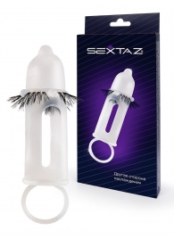 Эластичная насадка на пенис с подхватом мошонки и стимулирующими «ресничками» - Sextaz - в Сергиевом Посаде купить с доставкой