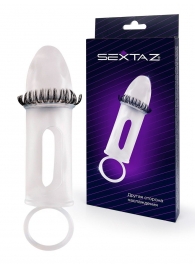 Закрытая насадка на пенис с подхватом мошонки и стимулирующими «ресничками» - Sextaz - в Сергиевом Посаде купить с доставкой