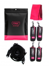 Черно-розовый эротический набор: фиксатор, оковы, наручники, повязка - Erokay - купить с доставкой в Сергиевом Посаде