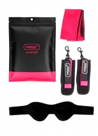 Черно-розовый эротический набор: маска, наручники и повязка - Erokay - купить с доставкой в Сергиевом Посаде