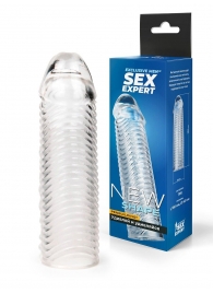 Прозрачная закрытая насадка на пенис с ребрышками - 16 см. - Sex Expert - в Сергиевом Посаде купить с доставкой