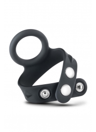 Черное эрекционное кольцо с подхватом мошонки на кнопках VS6 - Blush Novelties - в Сергиевом Посаде купить с доставкой