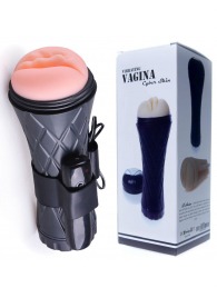 Телесный мастурбатор-вагина в черной колбе с вибрацией - Boys of Toys - в Сергиевом Посаде купить с доставкой