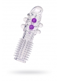 Гелевая прозрачная насадка с шариками и шипами - 14 см. - Toyfa Basic - в Сергиевом Посаде купить с доставкой