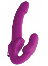 Ярко-розовый безремневой вибрострапон Evoke Vibrating Strapless Silicone Strap-on Dildo - XR Brands - купить с доставкой в Сергиевом Посаде