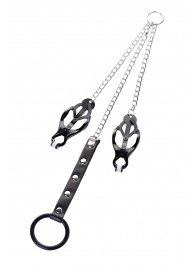 Черно-серебристые зажимы для сосков с кольцом для пениса TOYFA Metal - ToyFa - купить с доставкой в Сергиевом Посаде