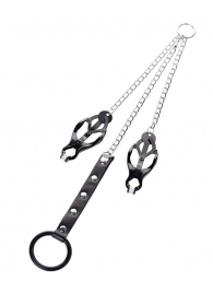 Черно-серебристые зажимы для сосков с кольцом для пениса TOYFA Metal - ToyFa - купить с доставкой в Сергиевом Посаде