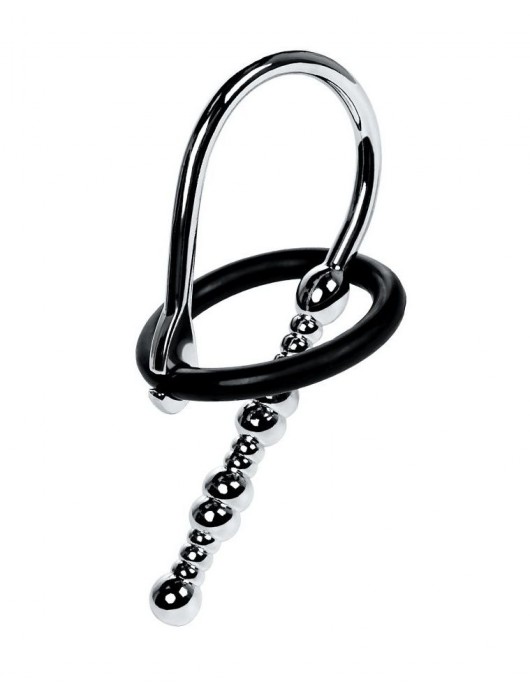 Серебристый уретральный плаг-бусины TOYFA Metal с мягким фиксириющим кольцом - ToyFa - купить с доставкой в Сергиевом Посаде