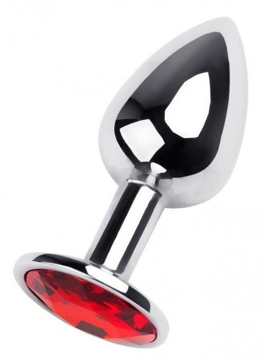 Маленькая коническая серебристая анальная пробка с красным кристаллом - 7 см. - ToyFa - купить с доставкой в Сергиевом Посаде