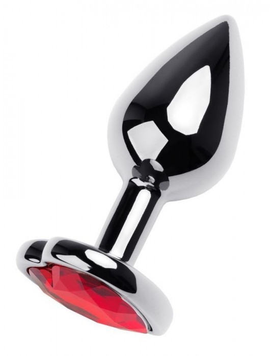 Серебристая коническая анальная пробка с красным кристаллом-сердечком - 7 см. - ToyFa - купить с доставкой в Сергиевом Посаде