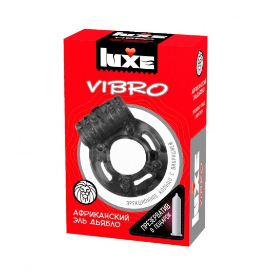 Чёрное эрекционное виброкольцо Luxe VIBRO  Африканский Эль Дьябло  + презерватив - Luxe - в Сергиевом Посаде купить с доставкой