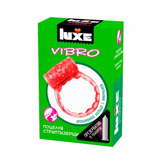 Розовое эрекционное виброкольцо Luxe VIBRO  Поцелуй стриптизёрши  + презерватив - Luxe - в Сергиевом Посаде купить с доставкой