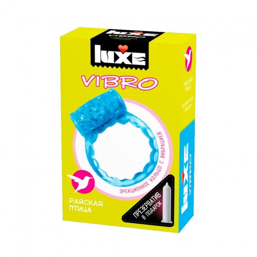 Голубое эрекционное виброкольцо Luxe VIBRO  Райская птица  + презерватив - Luxe - в Сергиевом Посаде купить с доставкой