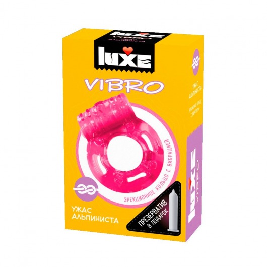 Розовое эрекционное виброкольцо Luxe VIBRO  Ужас Альпиниста  + презерватив - Luxe - в Сергиевом Посаде купить с доставкой