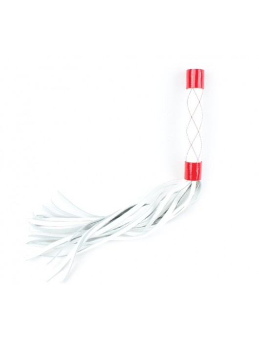 Бело-красная плеть средней длины с ручкой - 44 см. - БДСМ Арсенал - купить с доставкой в Сергиевом Посаде