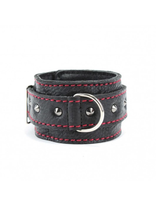 Черные оковы с шипами и контрастной строчкой - БДСМ Арсенал - купить с доставкой в Сергиевом Посаде