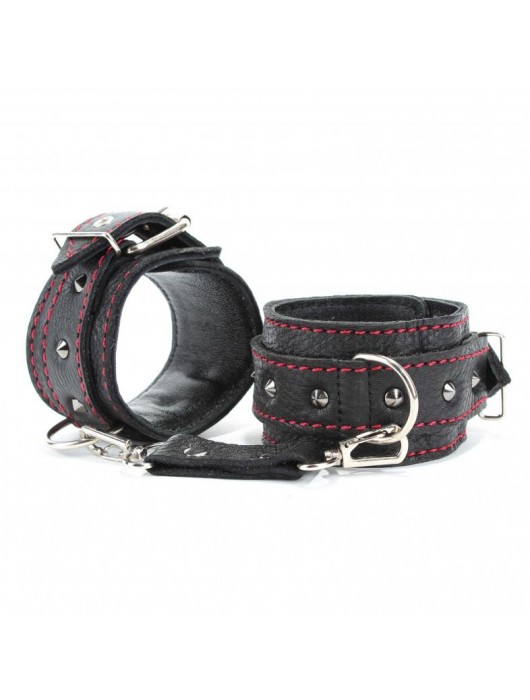 Черные оковы с шипами и контрастной строчкой - БДСМ Арсенал - купить с доставкой в Сергиевом Посаде