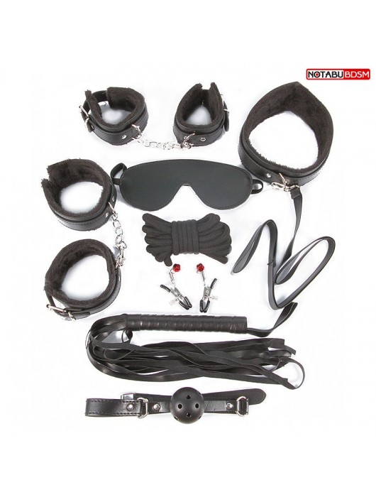 Большой игровой набор БДСМ: наручники, оковы, маска, кляп, плеть, ошейник с поводком, верёвка, зажимы для сосков - Notabu - купить с доставкой в Сергиевом Посаде