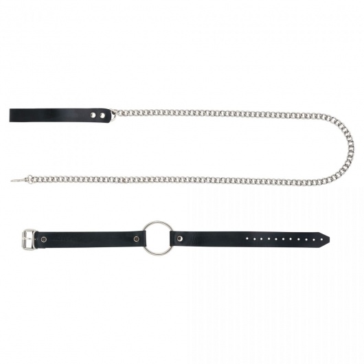 Черный поводок и чокер с кольцом Rada - Rebelts - купить с доставкой в Сергиевом Посаде