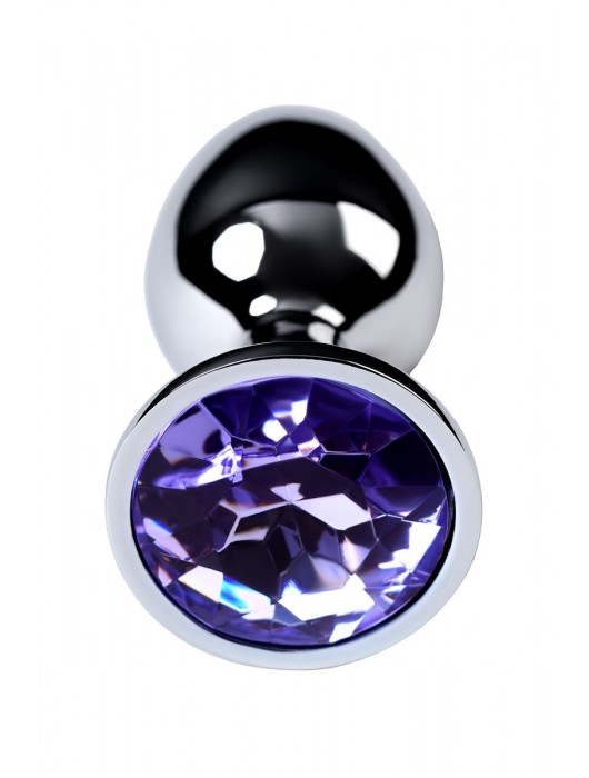 Серебристая конусовидная анальная пробка с фиолетовым кристаллом - 7 см. - ToyFa - купить с доставкой в Сергиевом Посаде