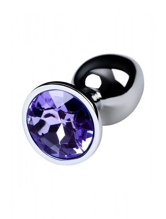 Серебристая конусовидная анальная пробка с фиолетовым кристаллом - 7 см. - ToyFa - купить с доставкой в Сергиевом Посаде