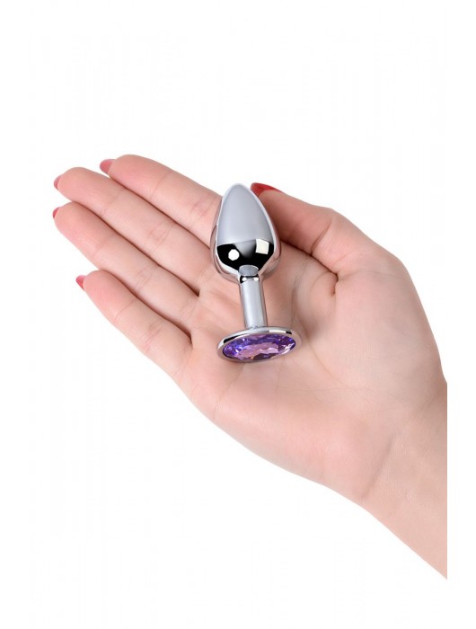 Серебристая конусовидная анальная пробка с фиолетовым кристаллом - 7 см. - ToyFa - купить с доставкой в Сергиевом Посаде