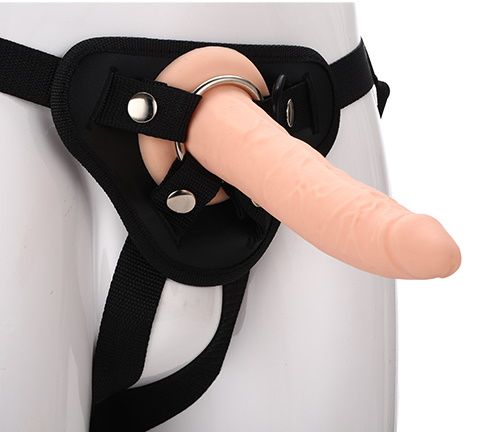 Телесный страпон на черных трусиках STRAP ON REAL DILDO - 20 см. - Dream Toys - купить с доставкой в Сергиевом Посаде