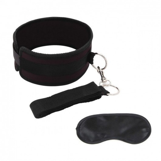 Черный ошейник с длинным поводком Collar and Leash Set - Lux Fetish - купить с доставкой в Сергиевом Посаде