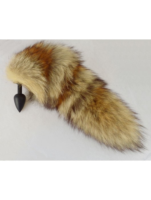 Черная анальная пробка с пушистым рыжим хвостиком - Sitabella