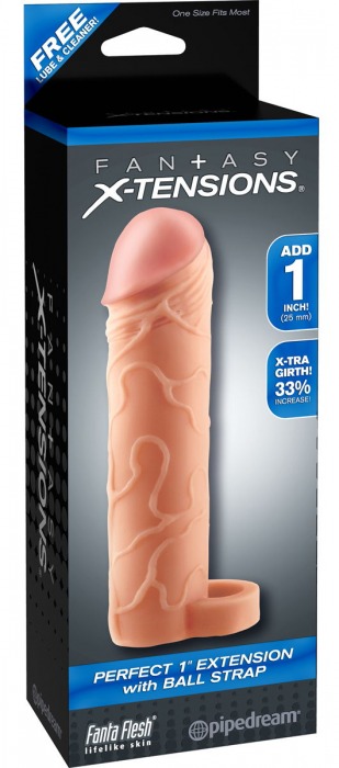 Телесная насадка с кольцом Perfect 1 Extension with Ball Strap - 17 см. - Pipedream - в Сергиевом Посаде купить с доставкой