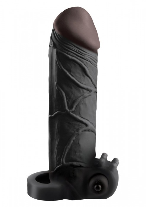 Чёрная вибронасадка с кольцом Vibrating Real Feel 2 Extension - 16 см. - Pipedream - в Сергиевом Посаде купить с доставкой