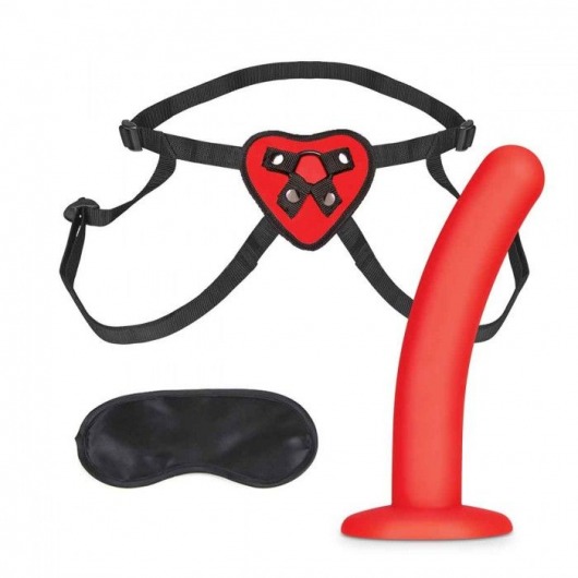 Красный поясной фаллоимитатор Red Heart Strap on Harness   5in Dildo Set - 12,25 см. - Lux Fetish - купить с доставкой в Сергиевом Посаде