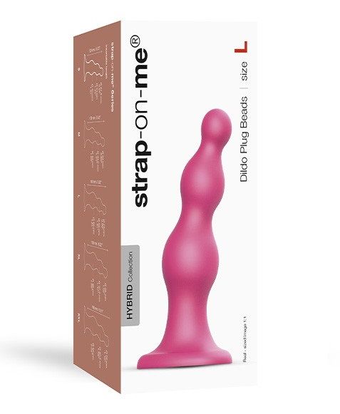 Розовая насадка Strap-On-Me Dildo Plug Beads size L - Strap-on-me - купить с доставкой в Сергиевом Посаде