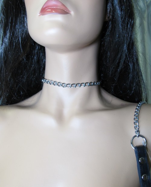 Металлический поводок с кожаной ручкой - БДСМ Арсенал - купить с доставкой в Сергиевом Посаде