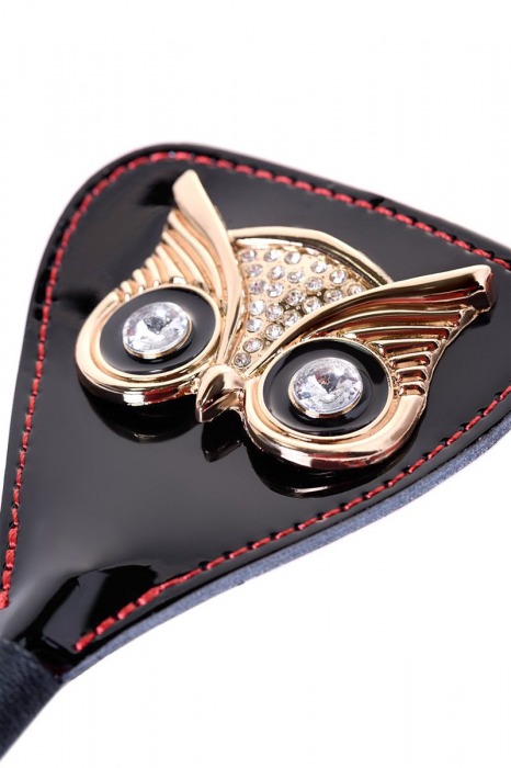 Чёрный стек с совой на кожаном наконечнике - 24 см. - ToyFa - купить с доставкой в Сергиевом Посаде