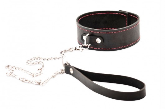 Черный широкий ошейник с красной строчкой и поводком - Crazy Handmade - купить с доставкой в Сергиевом Посаде