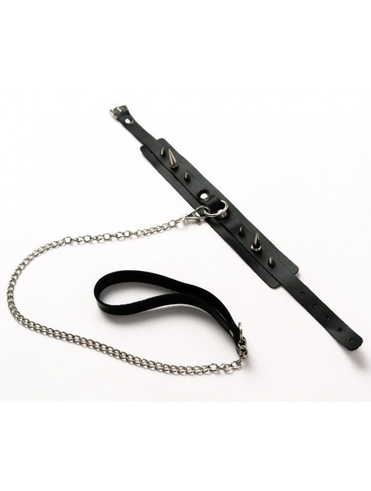 Черный ошейник с шипами и поводком - Crazy Handmade - купить с доставкой в Сергиевом Посаде