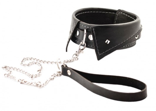Черный ошейник-воротничок с металлическим поводком - Crazy Handmade - купить с доставкой в Сергиевом Посаде