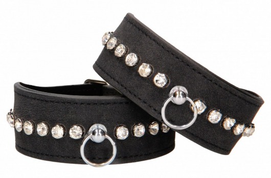 Черные наручники Diamond Studded Wrist Cuffs - Shots Media BV - купить с доставкой в Сергиевом Посаде