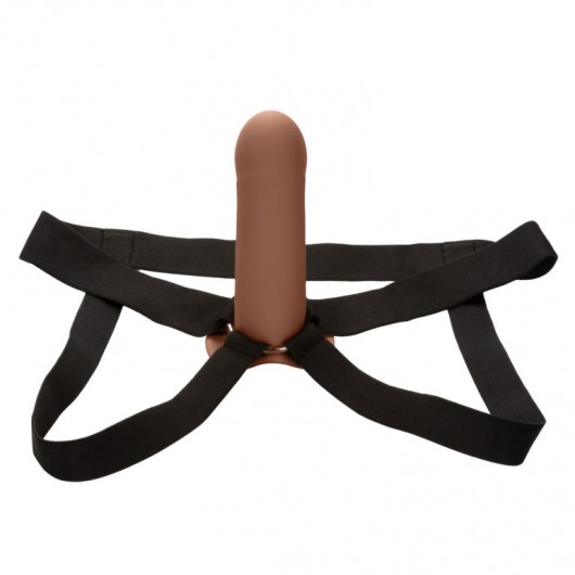 Коричневый фаллопротез из силикона Extension with Harness - 15,75 см. - California Exotic Novelties - купить с доставкой в Сергиевом Посаде