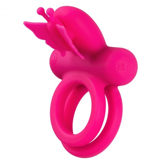 Розовое эрекционное виброкольцо Silicone Rechargeable Dual Butterfly Ring - California Exotic Novelties - в Сергиевом Посаде купить с доставкой