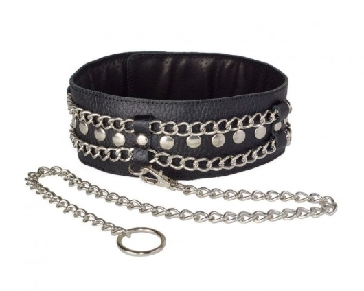 Чёрный ошейник с цепочками и поводком - Sitabella - купить с доставкой в Сергиевом Посаде