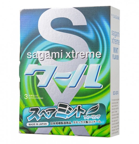 Презервативы Sagami Xtreme Mint с ароматом мяты - 3 шт. - Sagami - купить с доставкой в Сергиевом Посаде