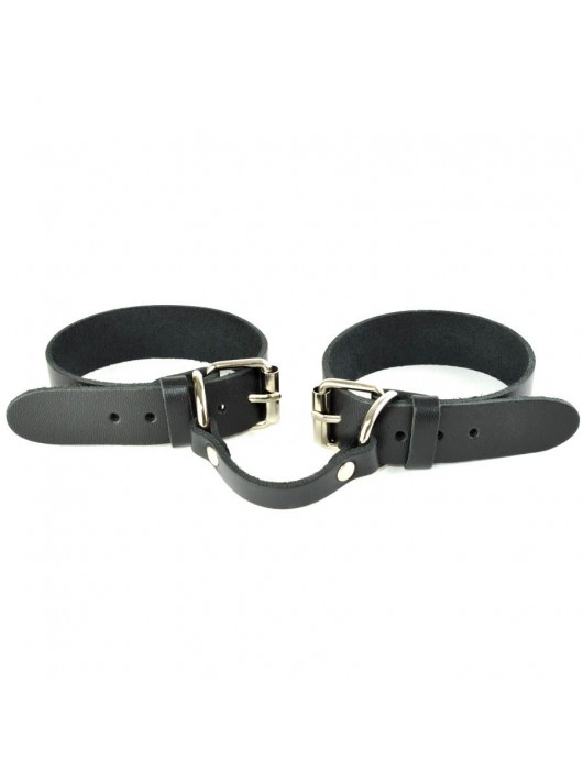 Черные кожаные наручники со съемной красной опушкой - Sitabella - купить с доставкой в Сергиевом Посаде